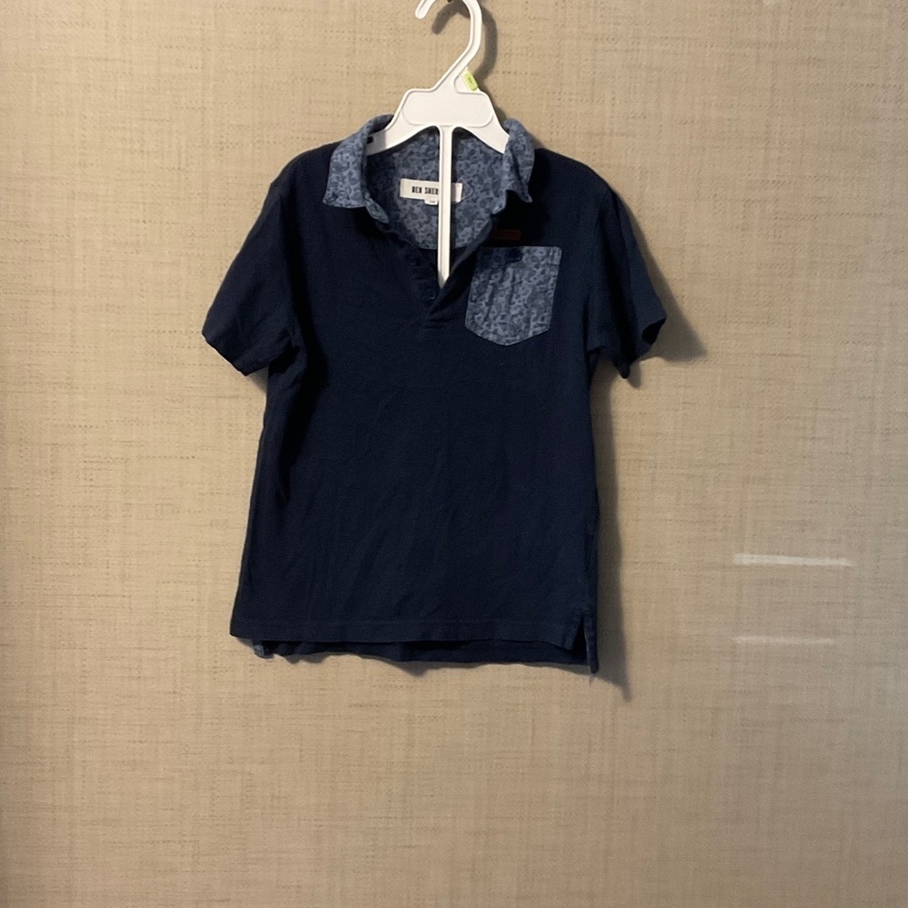 Ben Sherman Navy Kids Polo with Patterned Collar